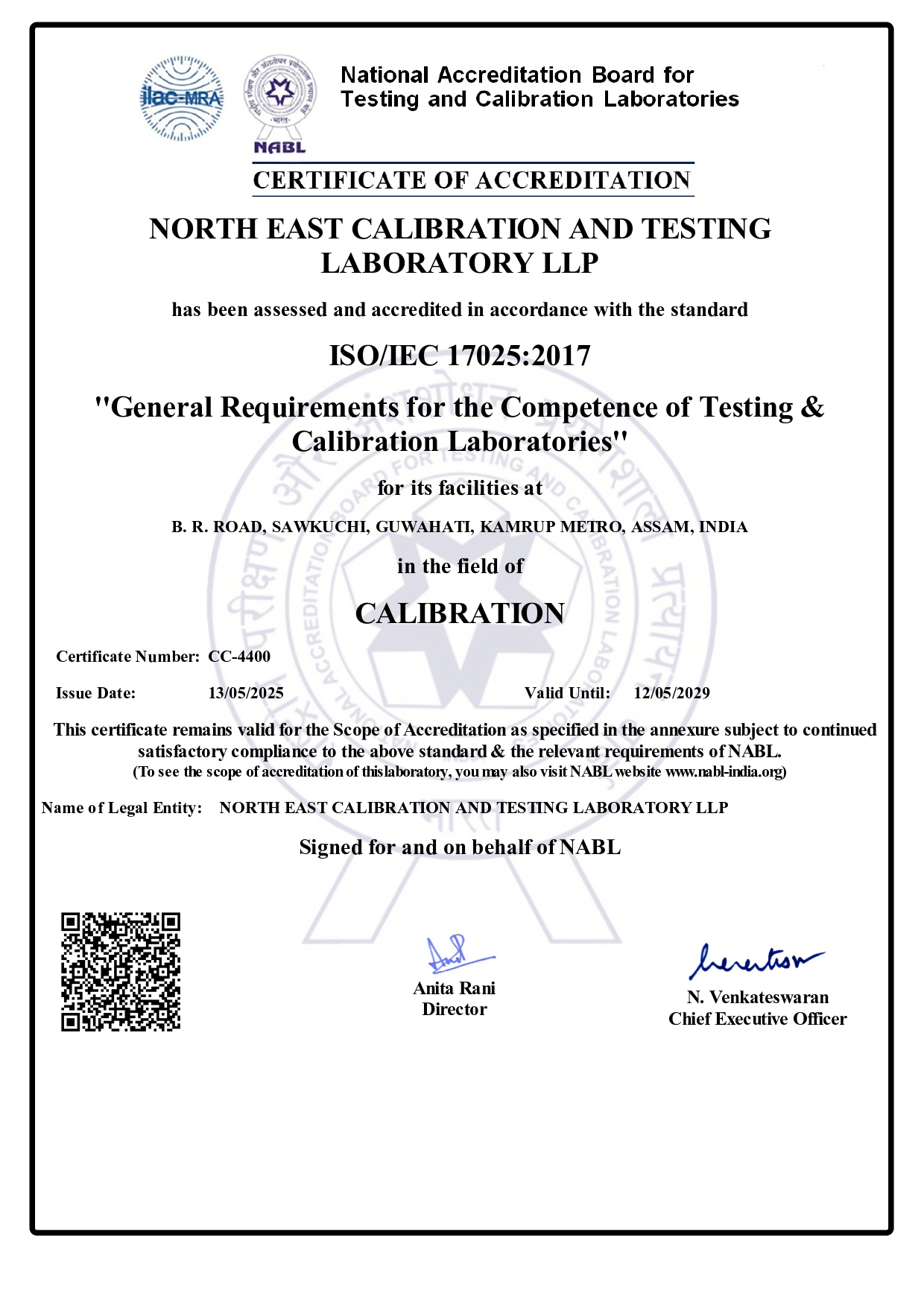 NABL Accreditation Certificate